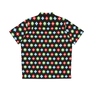 Groove Collection Trilogy of Icons Pattern (Red, Green, Blue) Black Unisex Gender Neutral Button Up Shirt, Hawaiian Shirt