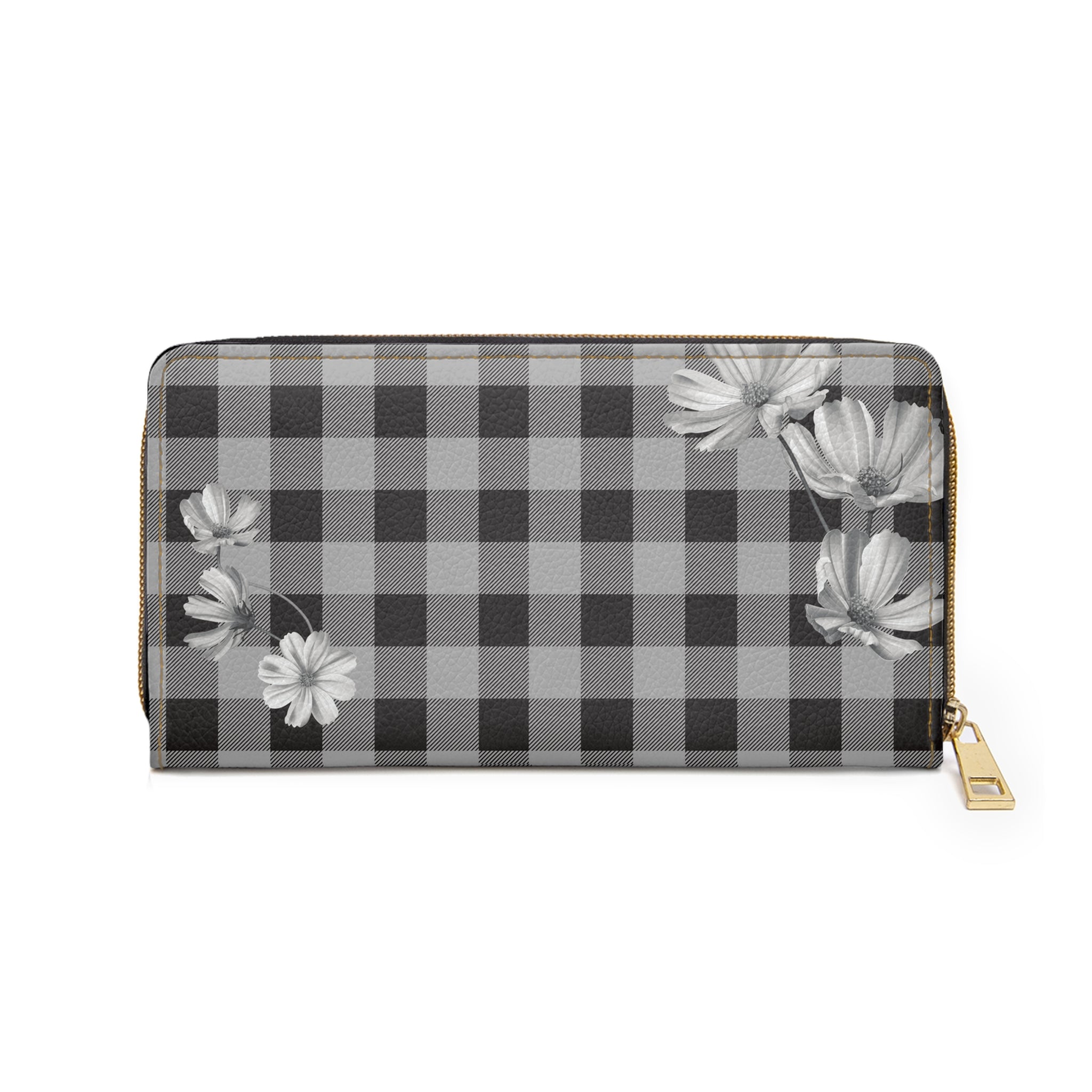 Check Mate in Grey (Flower) Ladies Wallet, Zipper Pouch, Coin Purse, Zippered Wallet, Cute Purse