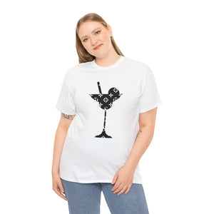 bby Pattern in Black and White Icons Martini Glass Unisex Relaxed Fit Heavy Cotton Tee, Graphic Loose Fit Tshirt