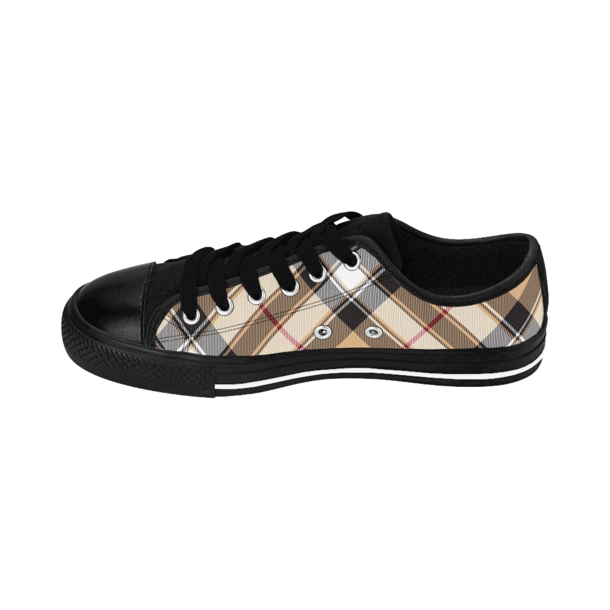 Groove Fashion Collection in Plaid Red Stripe Men's Canvas Tie Up Sneakers