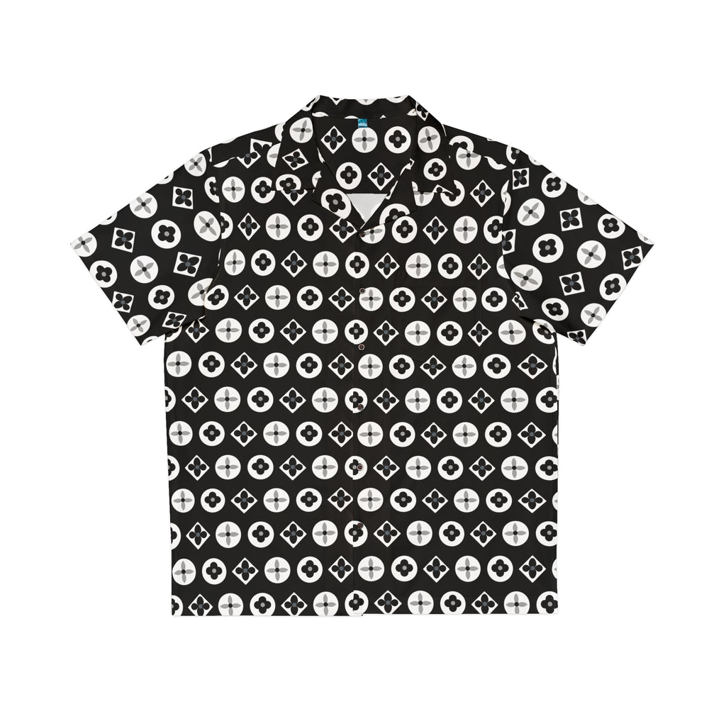  Groove Collection Trilogy of Icons Pattern (Black, White) Unisex Gender Neutral Black Button Up Shirt, Hawaiian Shirt Men's Shirts5XLBlack