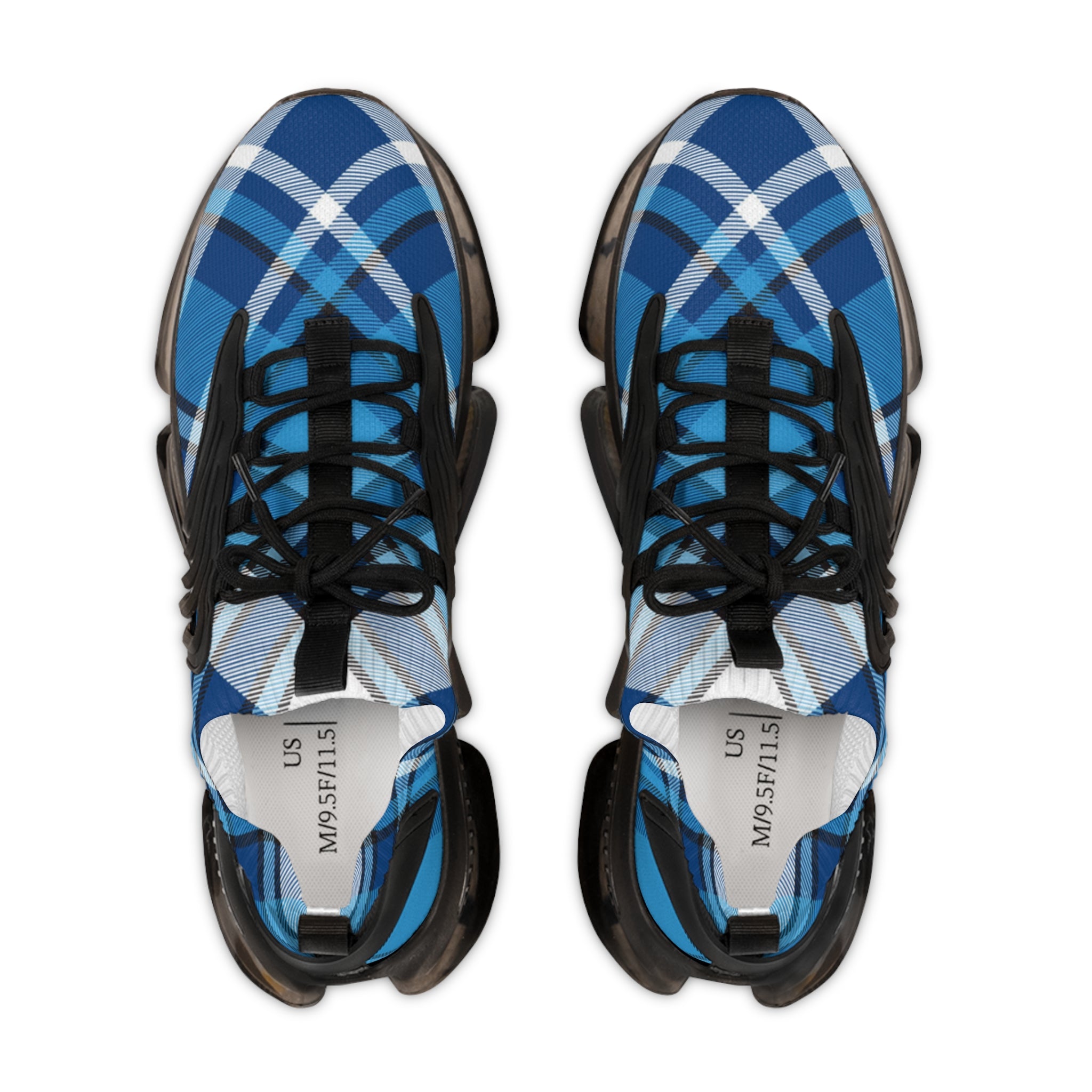 Groove Fashion Collection Blue Plaid Men's Mesh Sneakers with Black or White Sole
