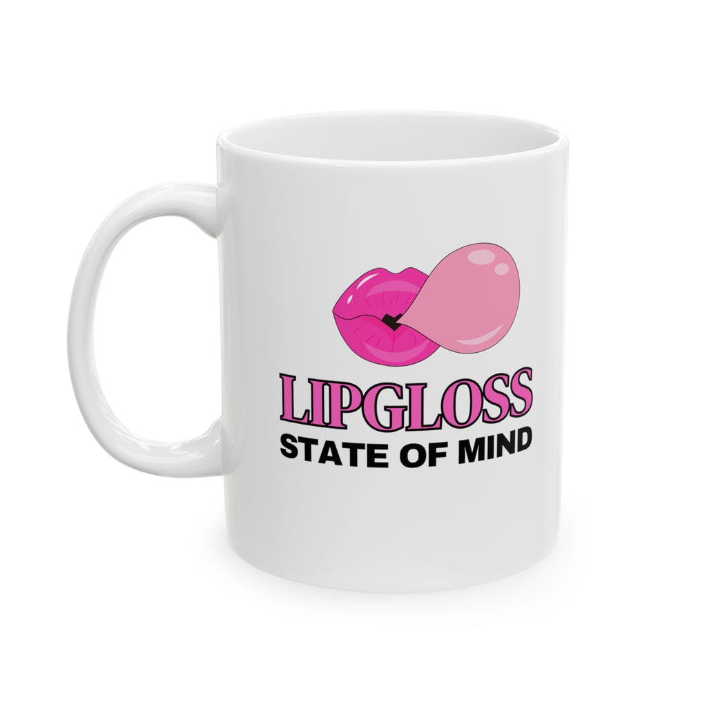 Lipgloss State of Mind (Pink Bubblegum) 11oz Coffee Mug, Makeup Themed Coffee Mug, Beauty Business Mug Mug 11oz The Middle Aged Groove