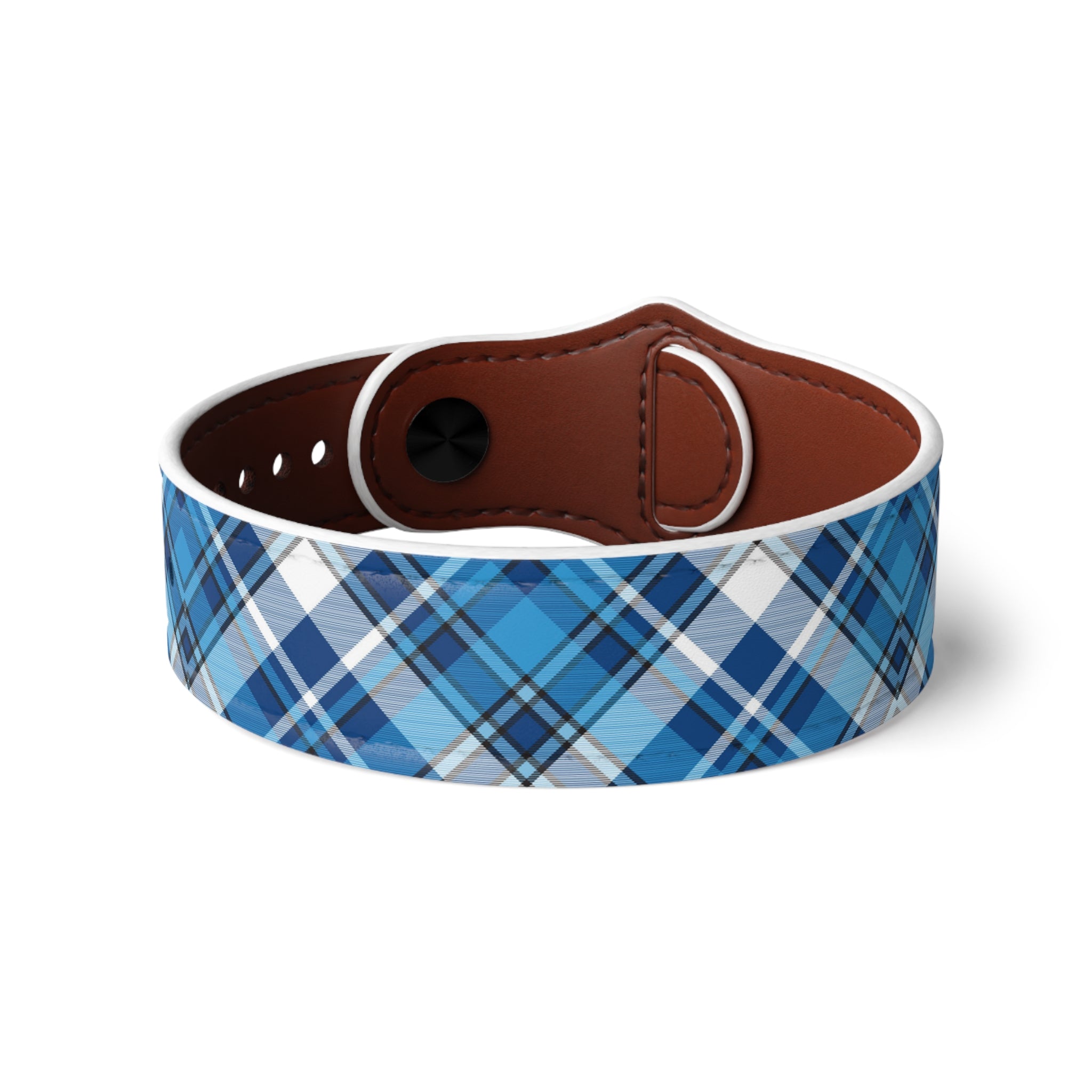 Casual Wear Accessories in Blue Plaid Faux Leather Wristband, Unisex Leather Bracelet, Faux Leather Cuff, Unisex Accessories