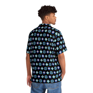 Groove Collection Trilogy of Icons Pattern (Blues) Unisex Gender Neutral Black Button Up Shirt, Hawaiian Shirt