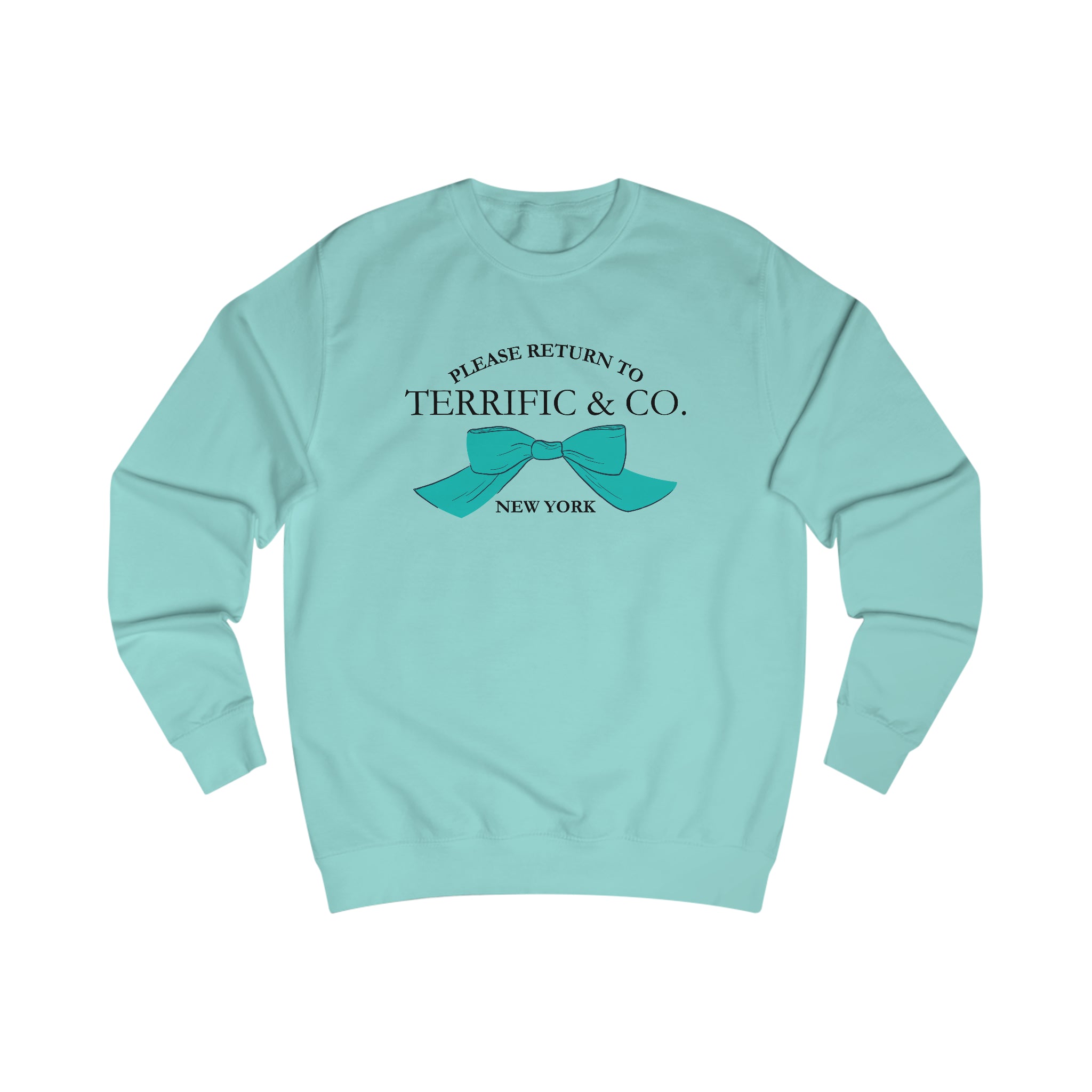 Please Return To Terrific and Co. (Bow) Designer inspired Relaxed Fit Unisex Sweatshirt Sweatshirt Peppermint-2XL The Middle Aged Groove