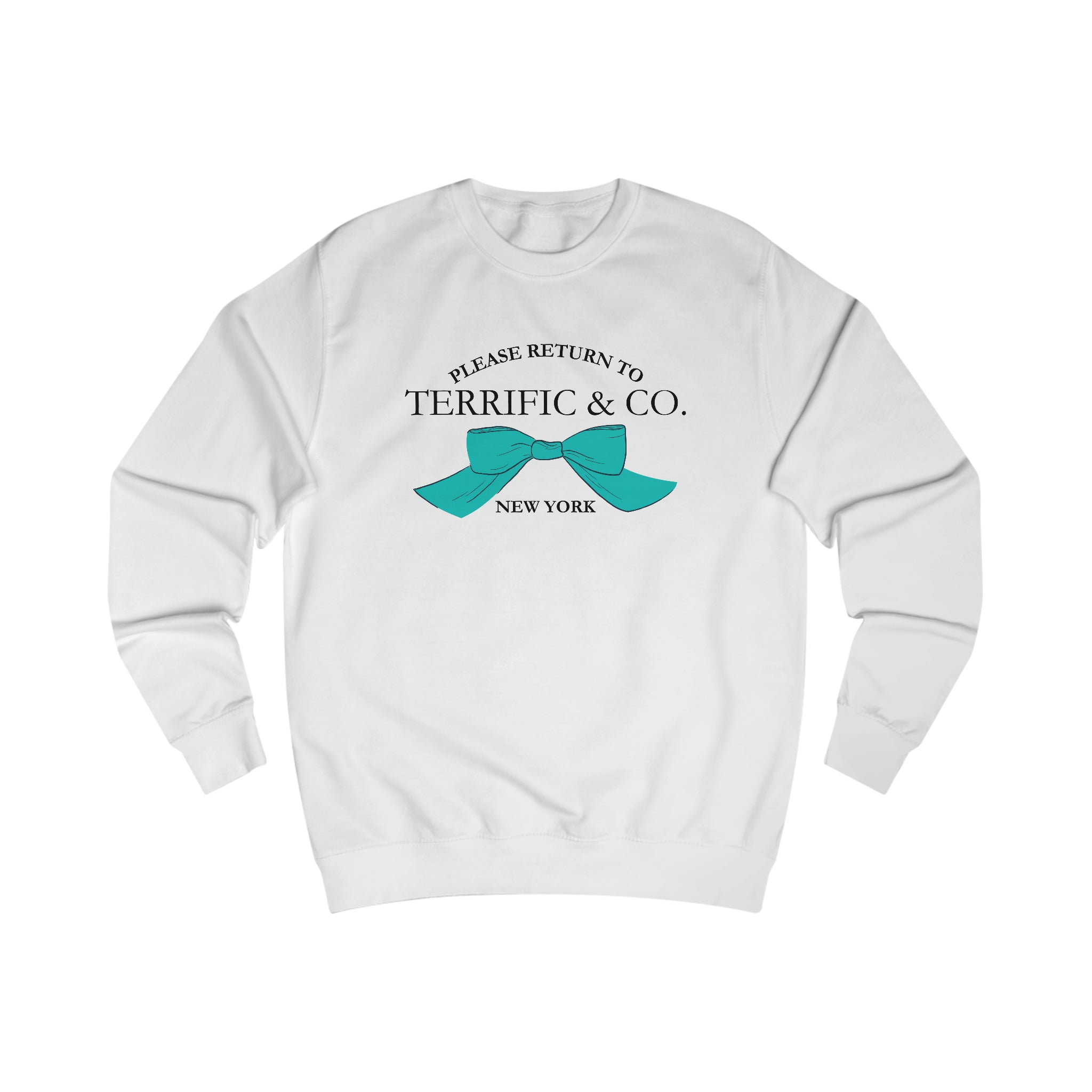 Please Return To Terrific and Co. (Bow) Designer inspired Relaxed Fit Unisex Sweatshirt Sweatshirt Arctic-White-2XL The Middle Aged Groove