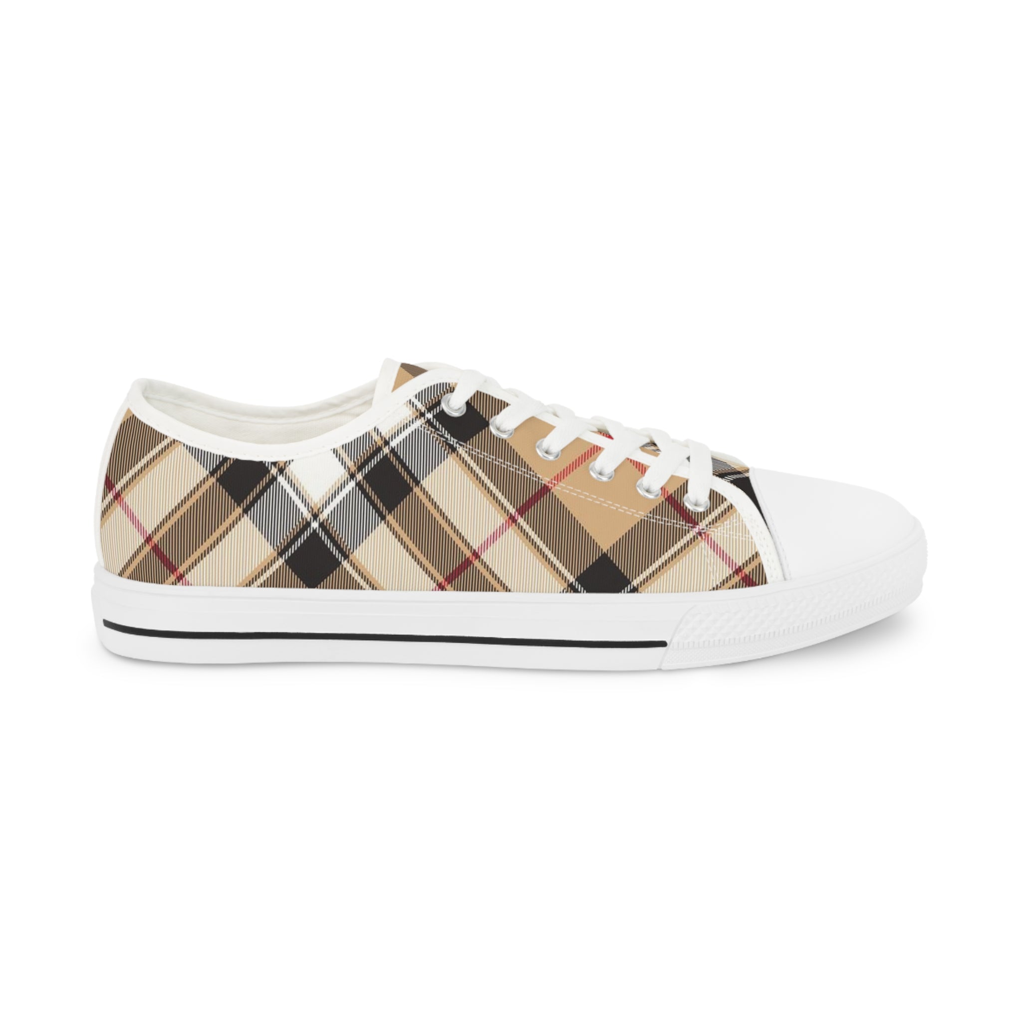 Groove Fashion Collection in Plaid (Red Stripe) Large Print Men's Low Top Sneakers