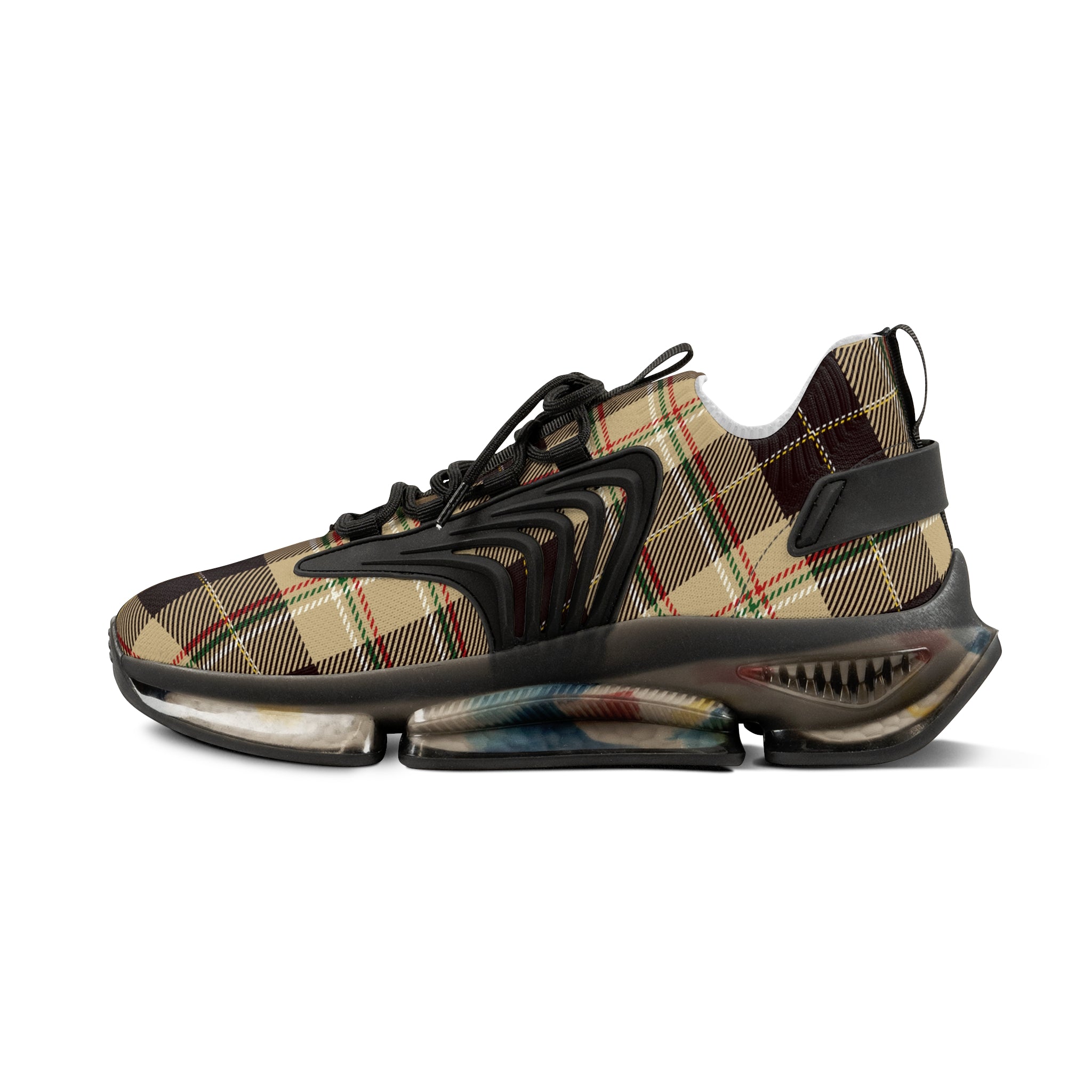  Groove Collection Dark Brown Plaid Men's Mesh Sneakers with Black or White Sole Shoes
