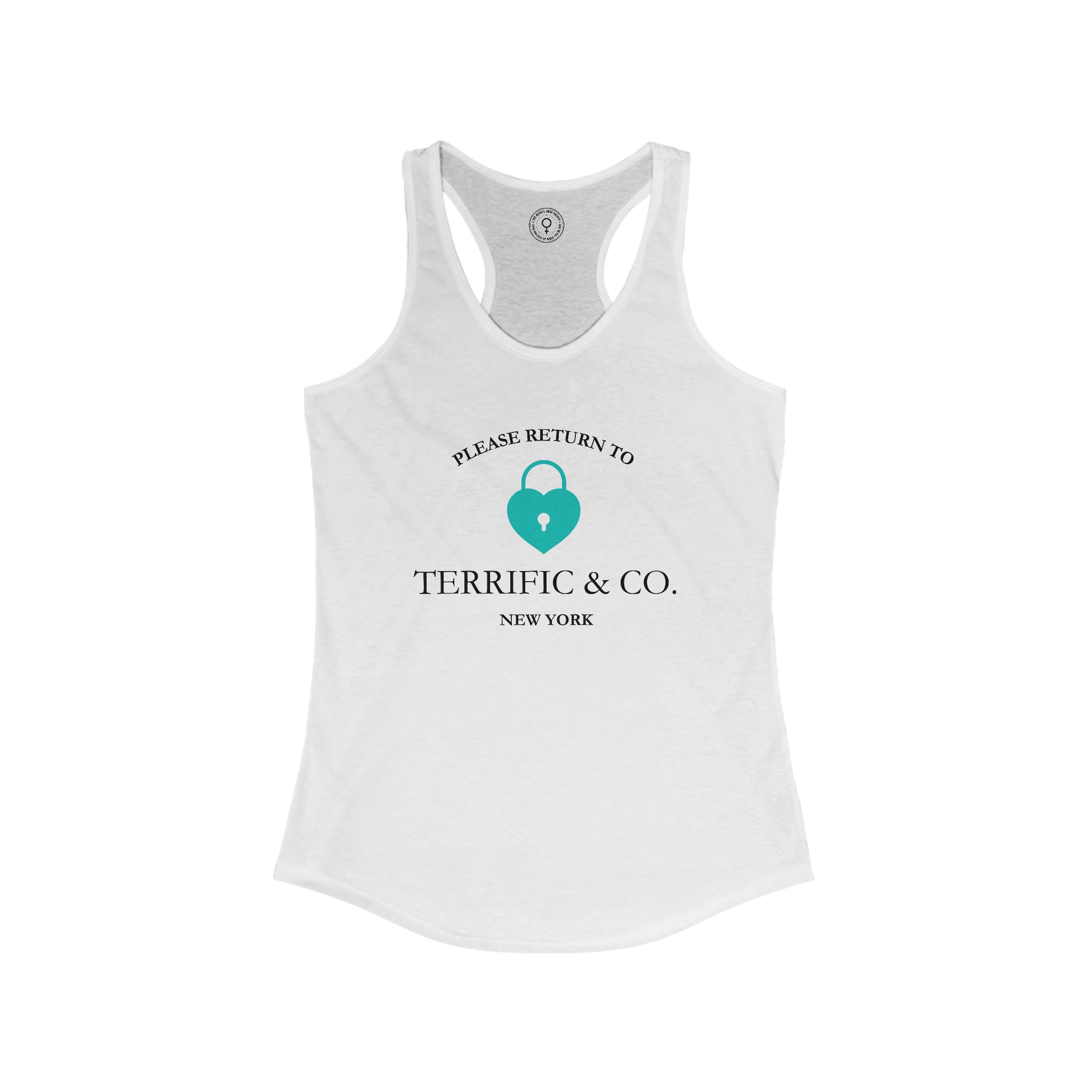Please Return to Terrific & Co. (Lock) Women's Ideal Racerback Tank Tank Top 2XL-Solid-White The Middle Aged Groove