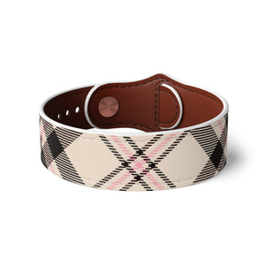 Abby Plaid in Beige and Pink Faux Leather Wristband, Leather Bracelet, Faux Leather Cuff, Unisex Accessories