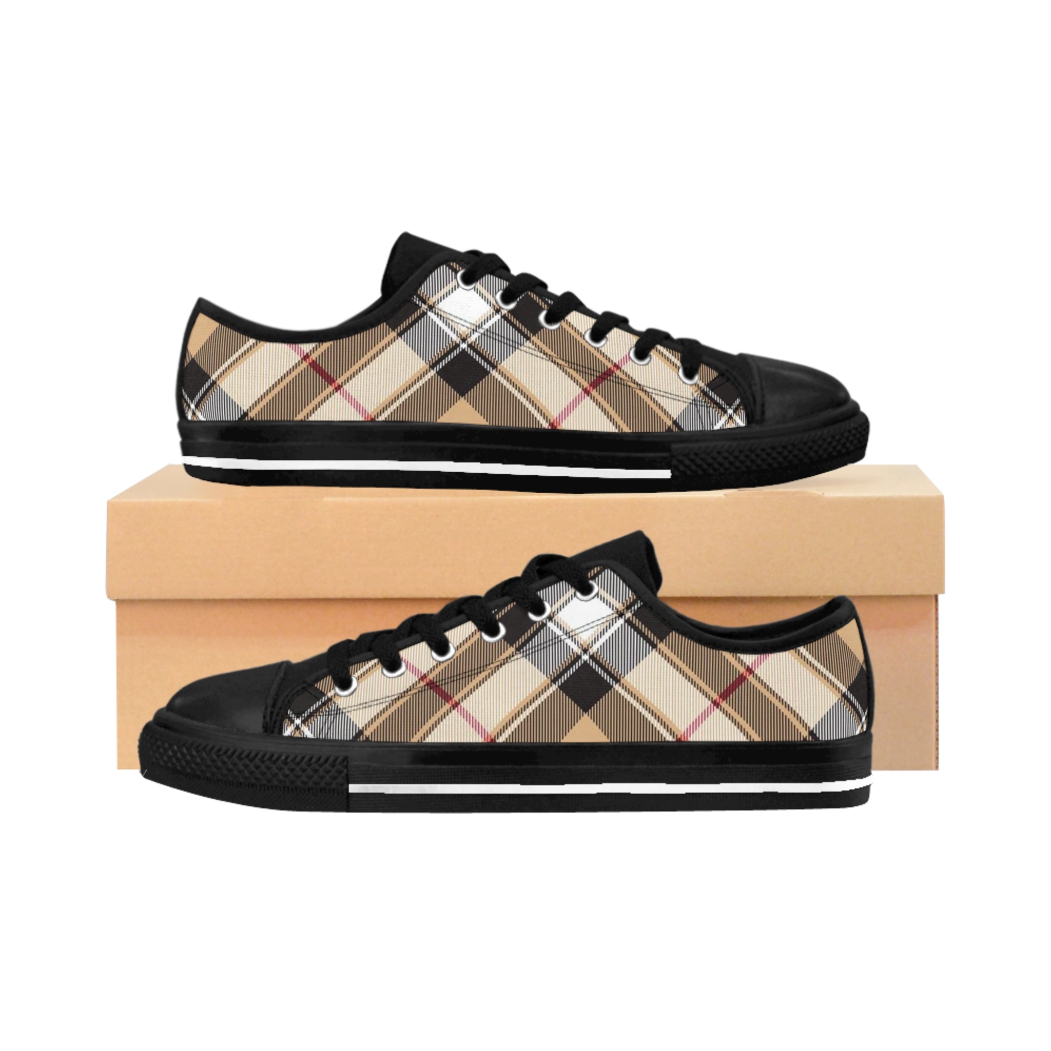 Groove Fashion Collection Large Print Red Stripe Plaid Women's Sneakers