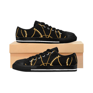 Designer Collection (Chains + Gold Pearls) Black Women's Low Top Canvas Shoes Shoes  The Middle Aged Groove