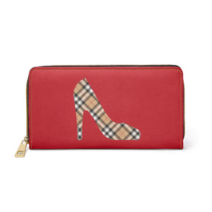  Plaid Stiletto Red Women's Wallet, Zipper Pouch, Coin Purse, Zippered Wallet, Cute Purse Wallet