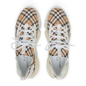 Groove Fashion Collection Beige Plaid (Red Stripe) Men's Mesh Sneakers with Black or White Sole