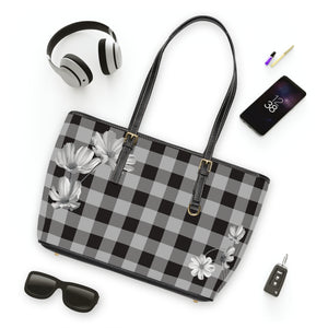 Casual Wear Accessories Check Mate in Gray (Flower) PU Leather Shoulder Bag in Dark Brown, Tote Bag