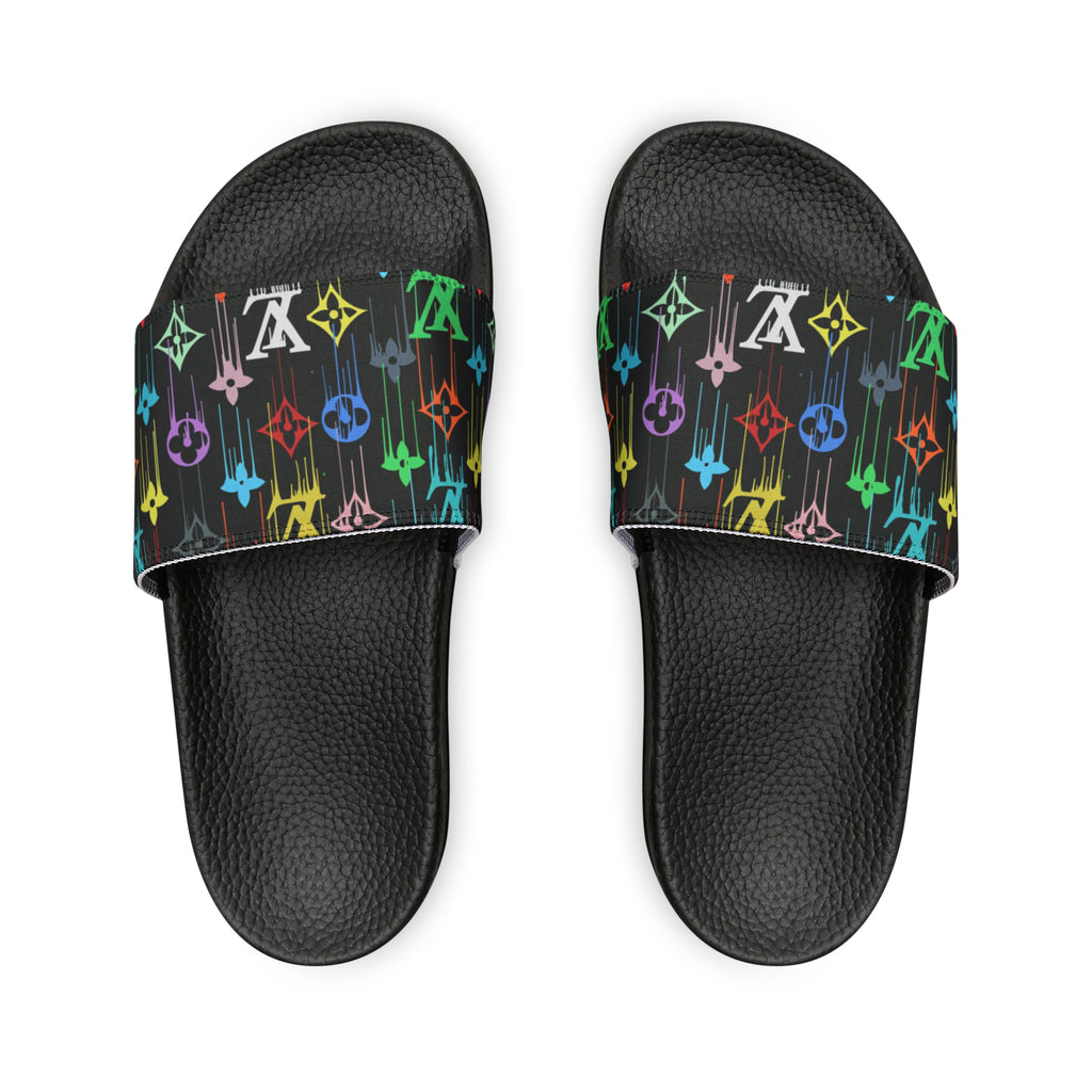 Casual Wear Collection in Multi-Color Dripping Icons Men's Slide Sandals, Summer Slide Sandals for Men Slide Sandals BlackUS14 The Middle Aged Groove