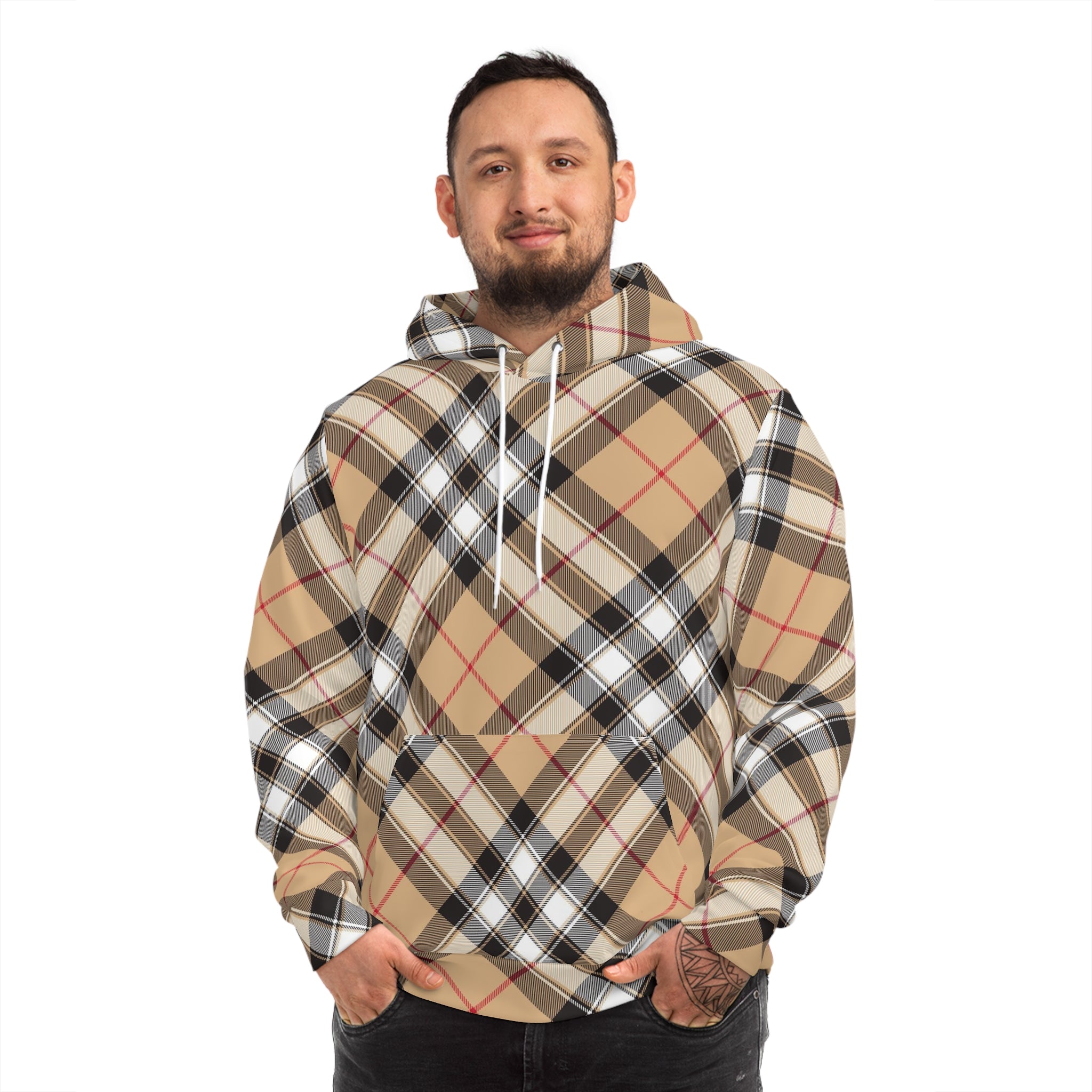  Groove Collection in Plaid (Red Line) Large Print Pullover Fashion Hoodie All Over Prints