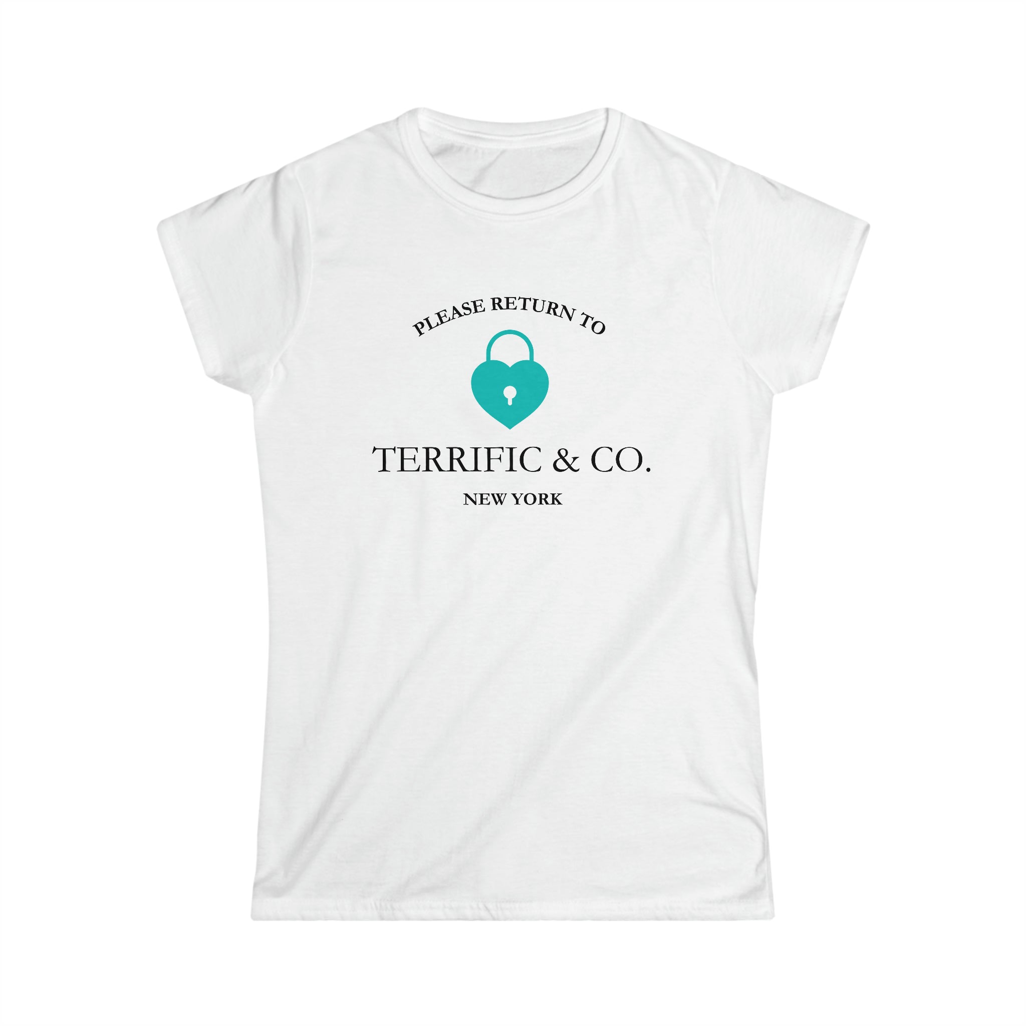 Please Return To Terrific and Co. (Lock) Designer inspired Women's Softstyle Tee, Women's Fashion Tshirt T-Shirt White-2XL The Middle Aged Groove