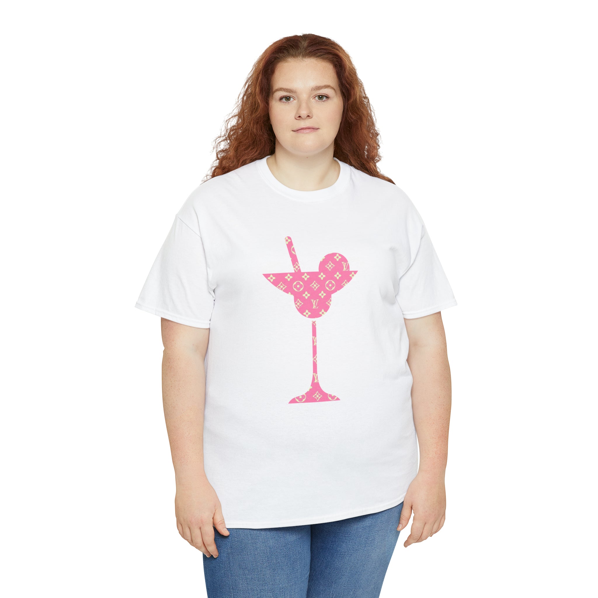 Abby Pattern in Pink and Beige Martini Glass Unisex Relaxed Fit Heavy Cotton Tee, Graphic Loose Fit Tshirt
