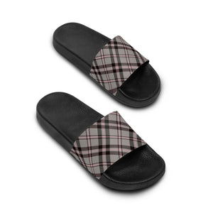  Abby Pattern in Gray and Pink Women's Slide Sandals, Slide Sandals for Women, Plaid Slip Ons Shoes
