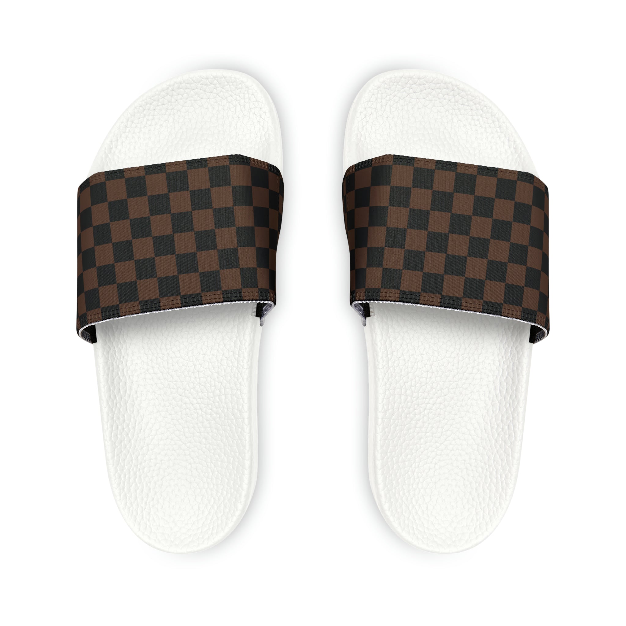 Children's Wear Collection Check Mate in Brown Slide Sandals Youth PU Slide Sandals, Kids Sandals, Children Summer Slides Kids Sandals White-US-5 The Middle Aged Groove