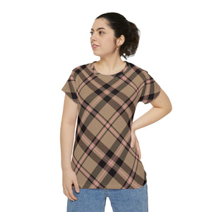  Abby Pattern in Dark Beige and Pink Women's Short Sleeve Shirt All Over Prints