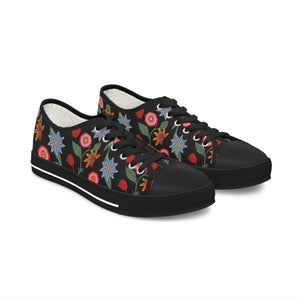  BOHO STAY WILD (Wild Flowers) Women's Low Top White Canvas Shoes ShoesUS12Blacksole