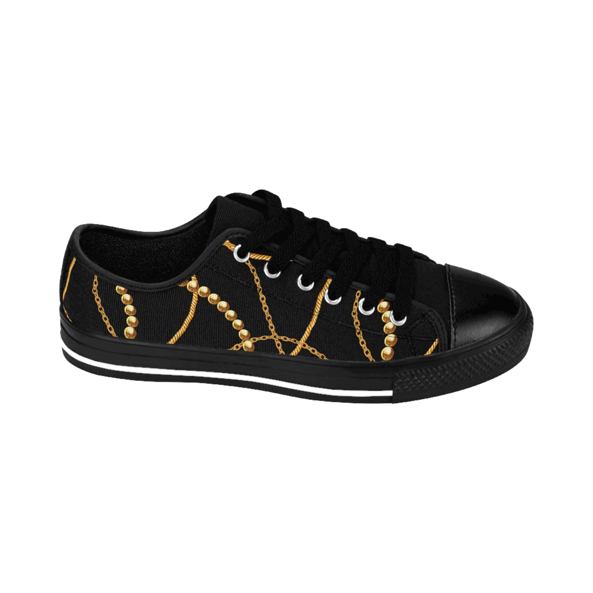 Designer Collection (Chains + Gold Pearls) Black Women's Low Top Canvas Shoes Shoes US-8-Black-sole The Middle Aged Groove