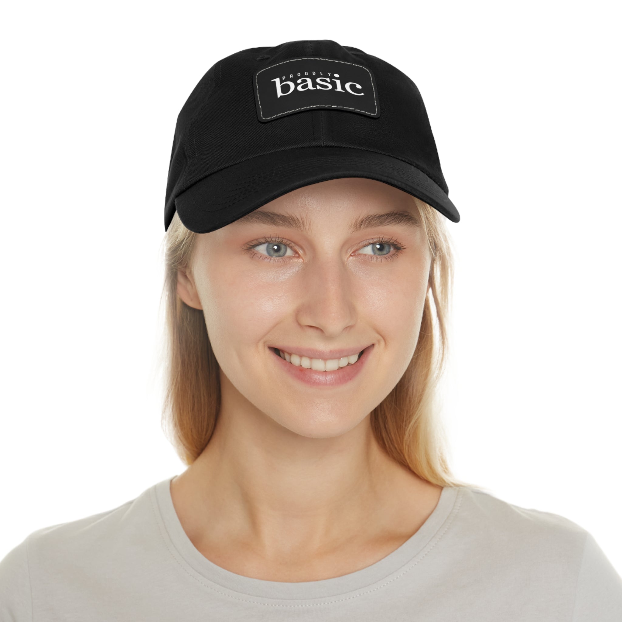 Proudly BASIC Dad Hat with Leather Patch (Rectangle) Hats  The Middle Aged Groove