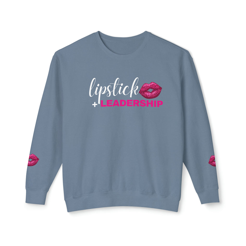 Lipstick + Leadership (Pink Sparkle Lips) Relaxed Fit Lightweight Crewneck Sweatshirt, Makeup Sweatshirt, Beauty Business Sweatshirt Sweatshirt  The Middle Aged Groove