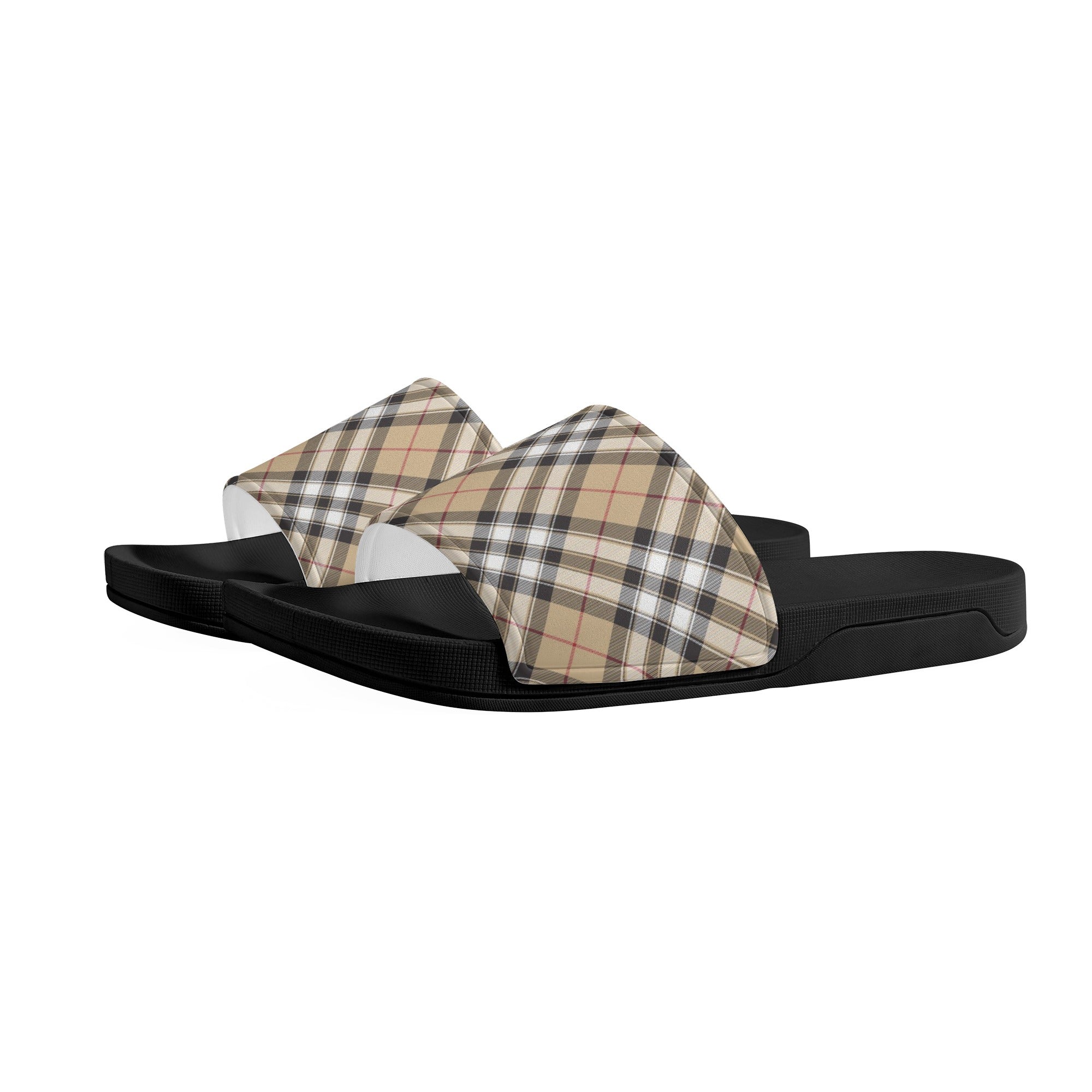 Groove Collection Beige Plaid (Red Stripe) Women's Slide Sandal Shoes