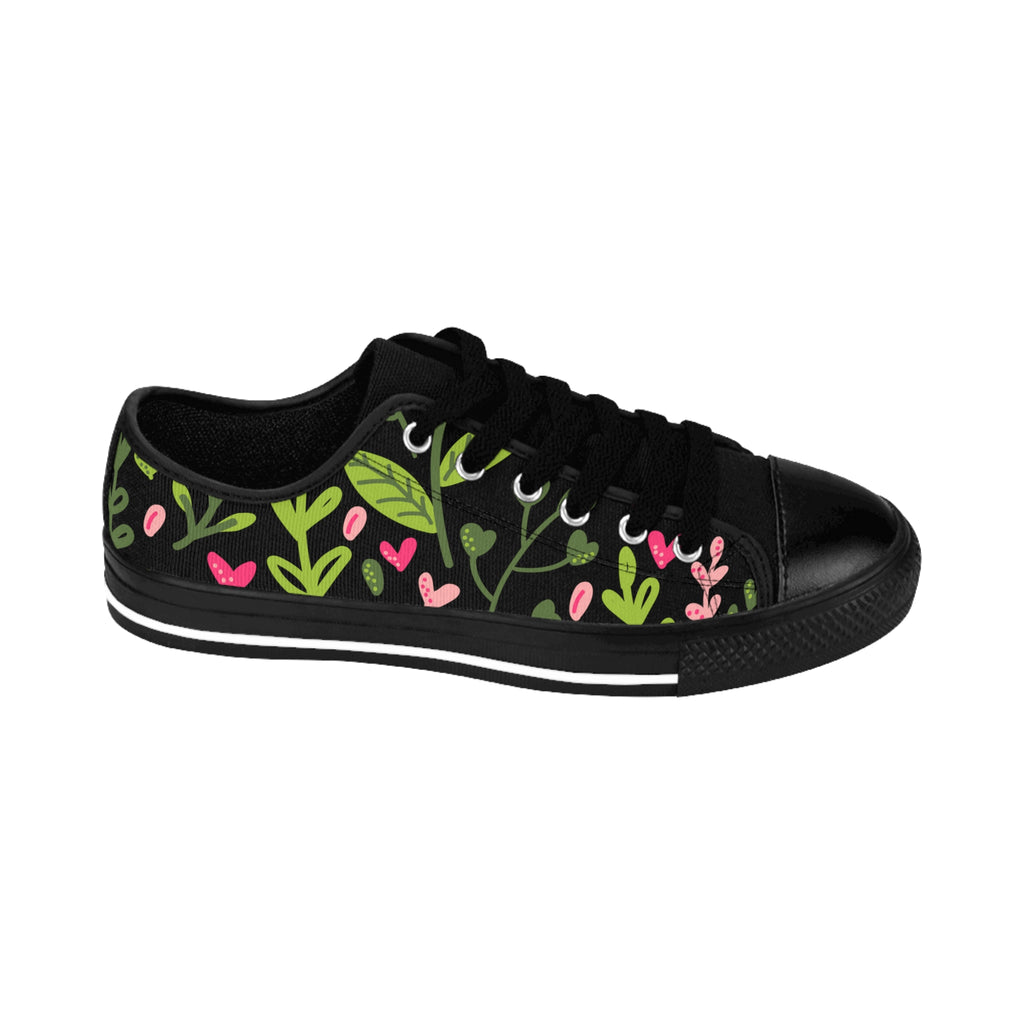 Just Bloom (Leaves + Hearts) Women's Low Top Canvas Shoes Shoes US-6-Black-sole The Middle Aged Groove