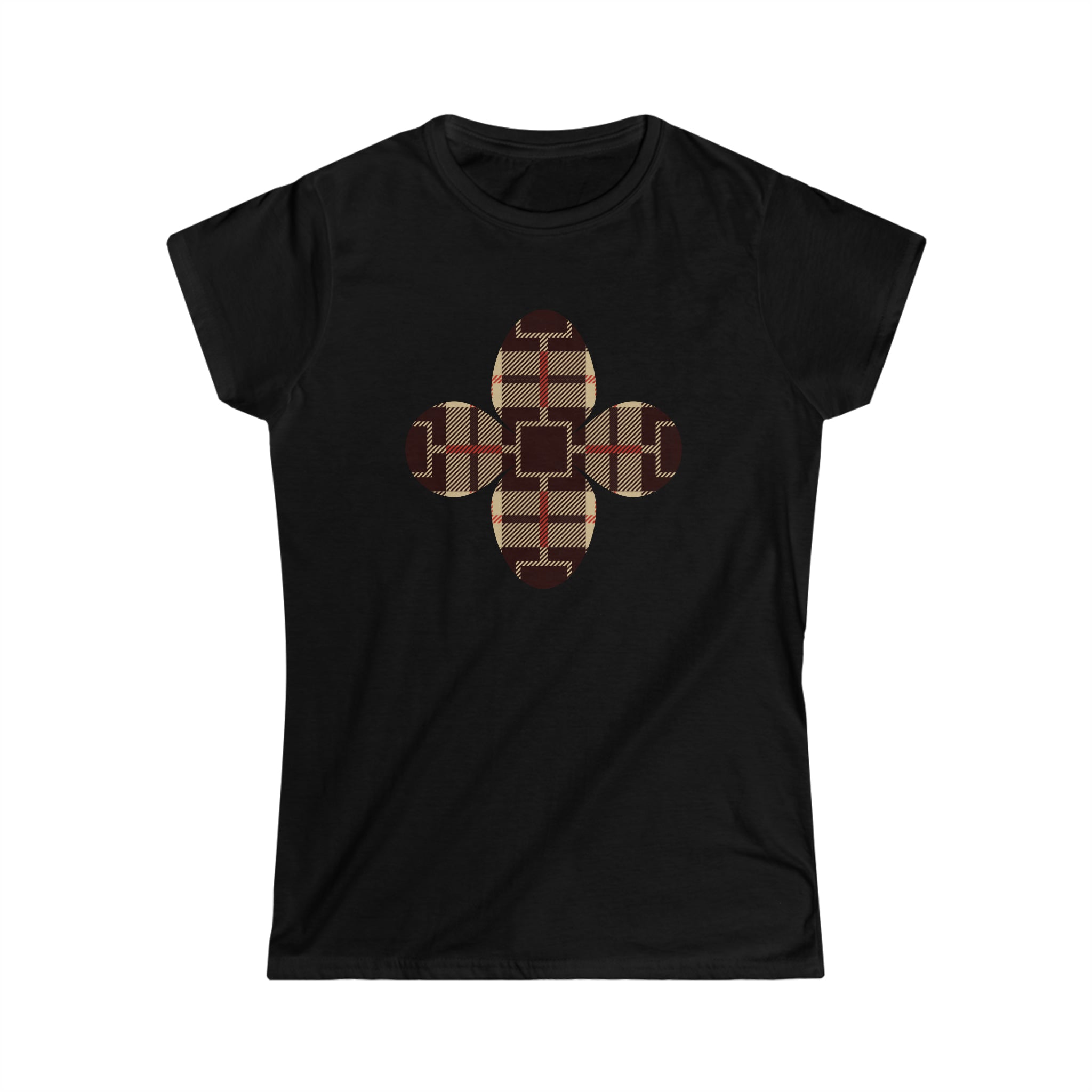 Abby Pattern Brown Abstract Flower Women's Softstyle Tee, Streetwear Fashion Tshirt