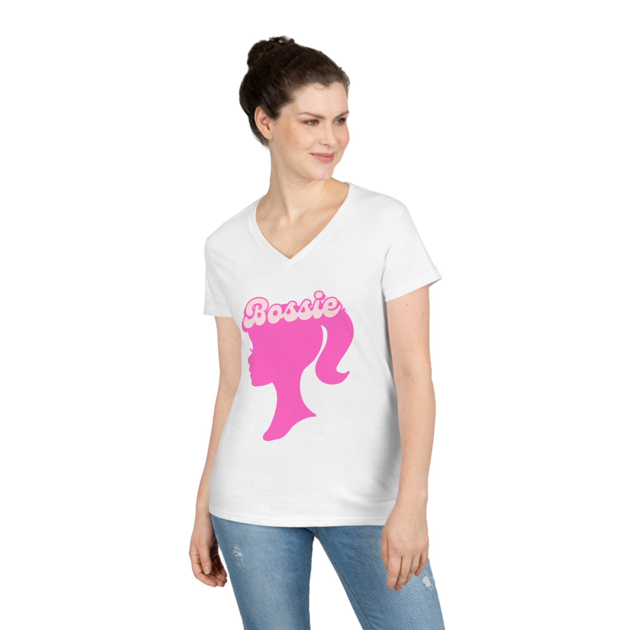 Bossie (Barbie Image) Funny Women's V Neck T-shirt, Cute Graphic Tee