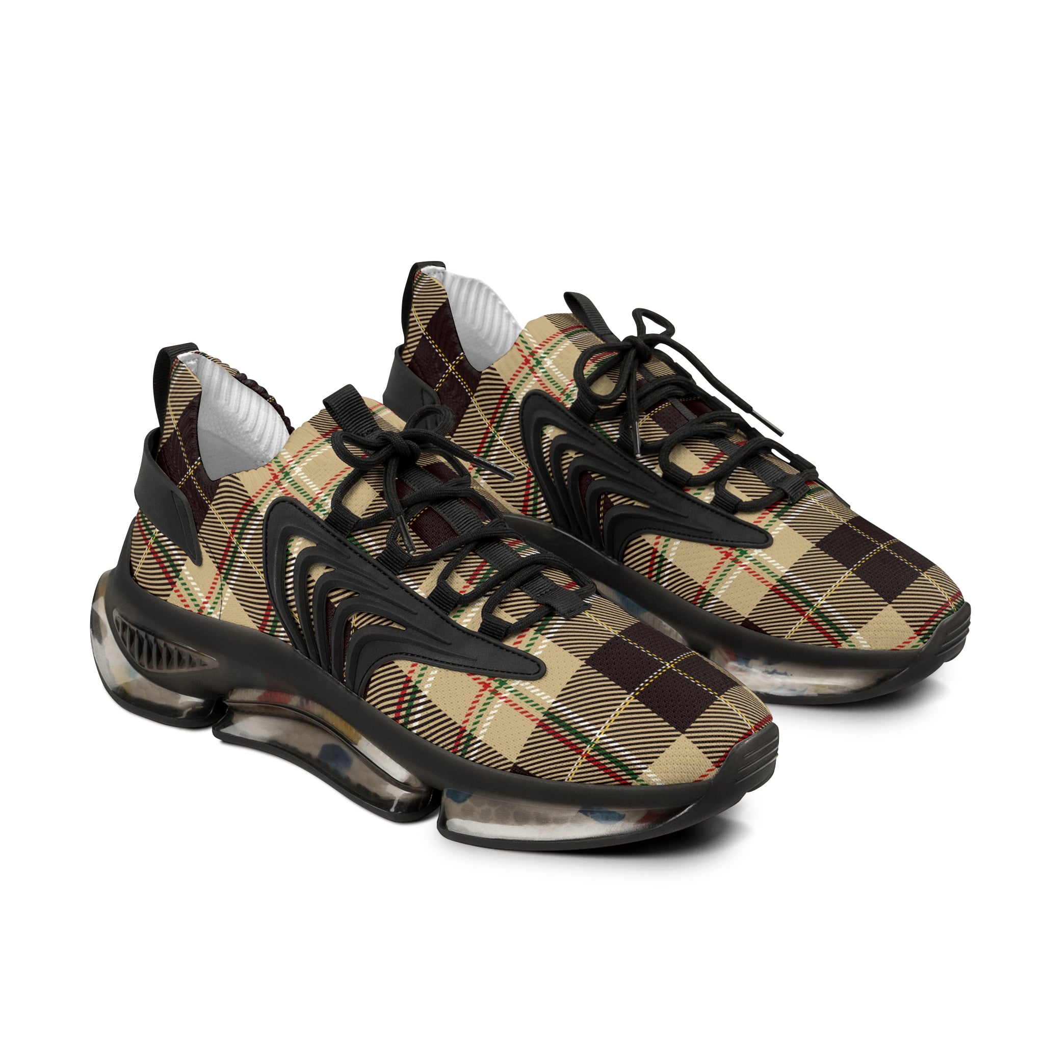  Groove Collection Dark Brown Plaid Men's Mesh Sneakers with Black or White Sole ShoesBlacksoleUS12