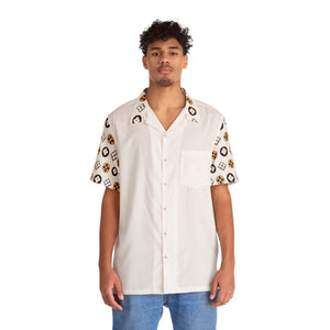 Groove Collection Trilogy of Icons Solid Block (Browns) White Unisex Gender Neutral Button Up Shirt, Hawaiian Shirt
