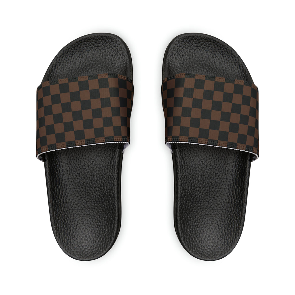 Children's Wear Collection Check Mate in Brown Slide Sandals Youth PU Slide Sandals, Kids Sandals, Children Summer Slides Kids Sandals Black-US-5 The Middle Aged Groove
