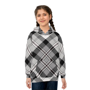 Grey Plaid and Pink Stripe Children's Hoodie, Pullover Sweater for Children, Kids Fashionwear All Over Prints XL The Middle Aged Groove