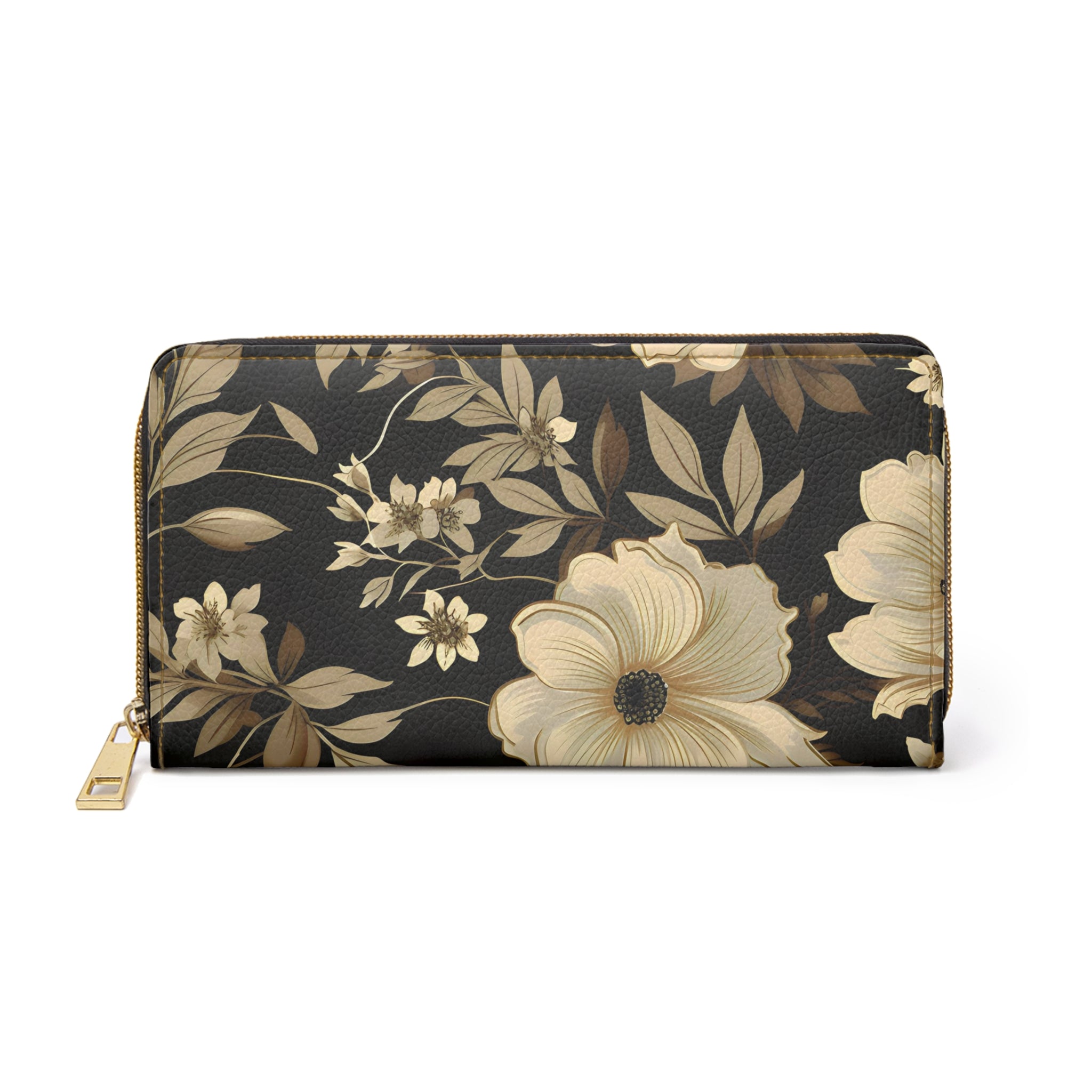 Vintage Cream Flowers and Leaves Ladies Wallet, Zipper Pouch, Coin Purse, Zippered Wallet, Cute Purse