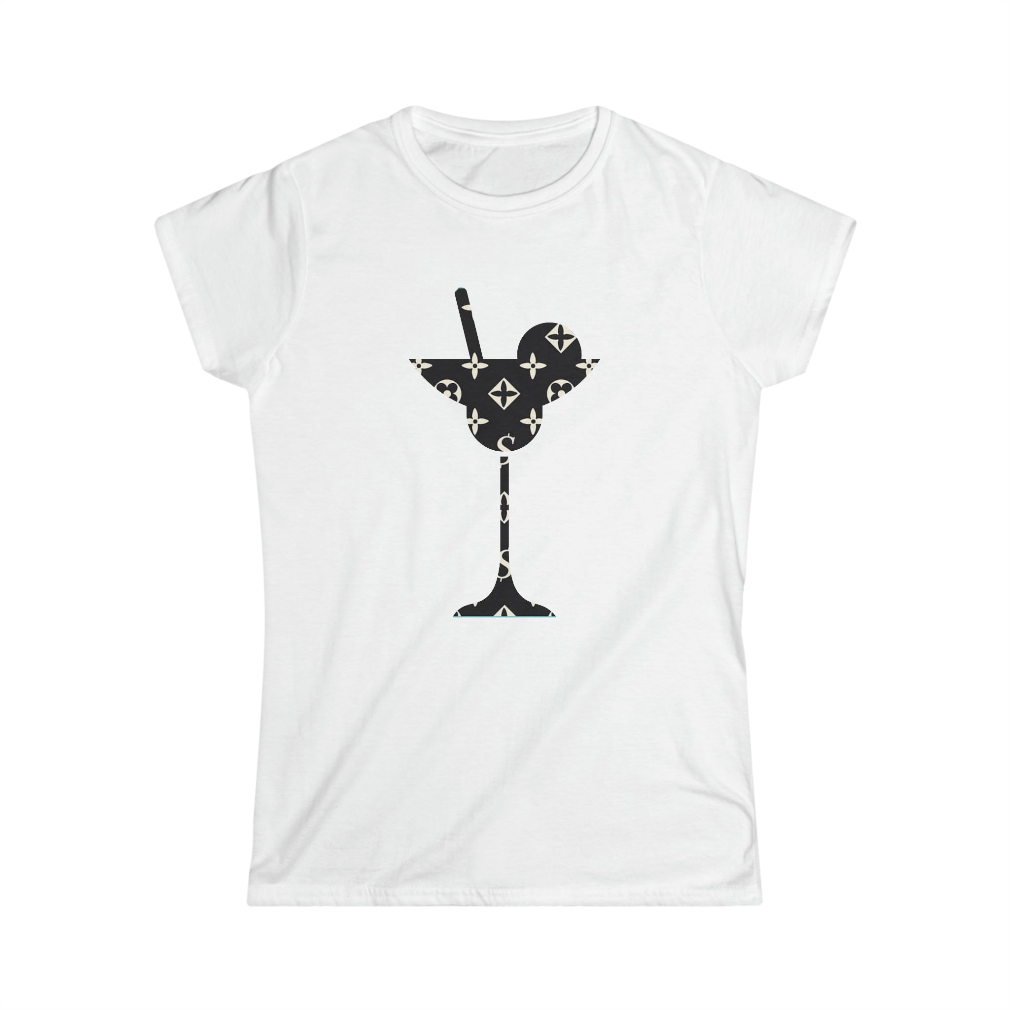 Abby Black and White Icons Martini Glass Women's Softstyle Tee