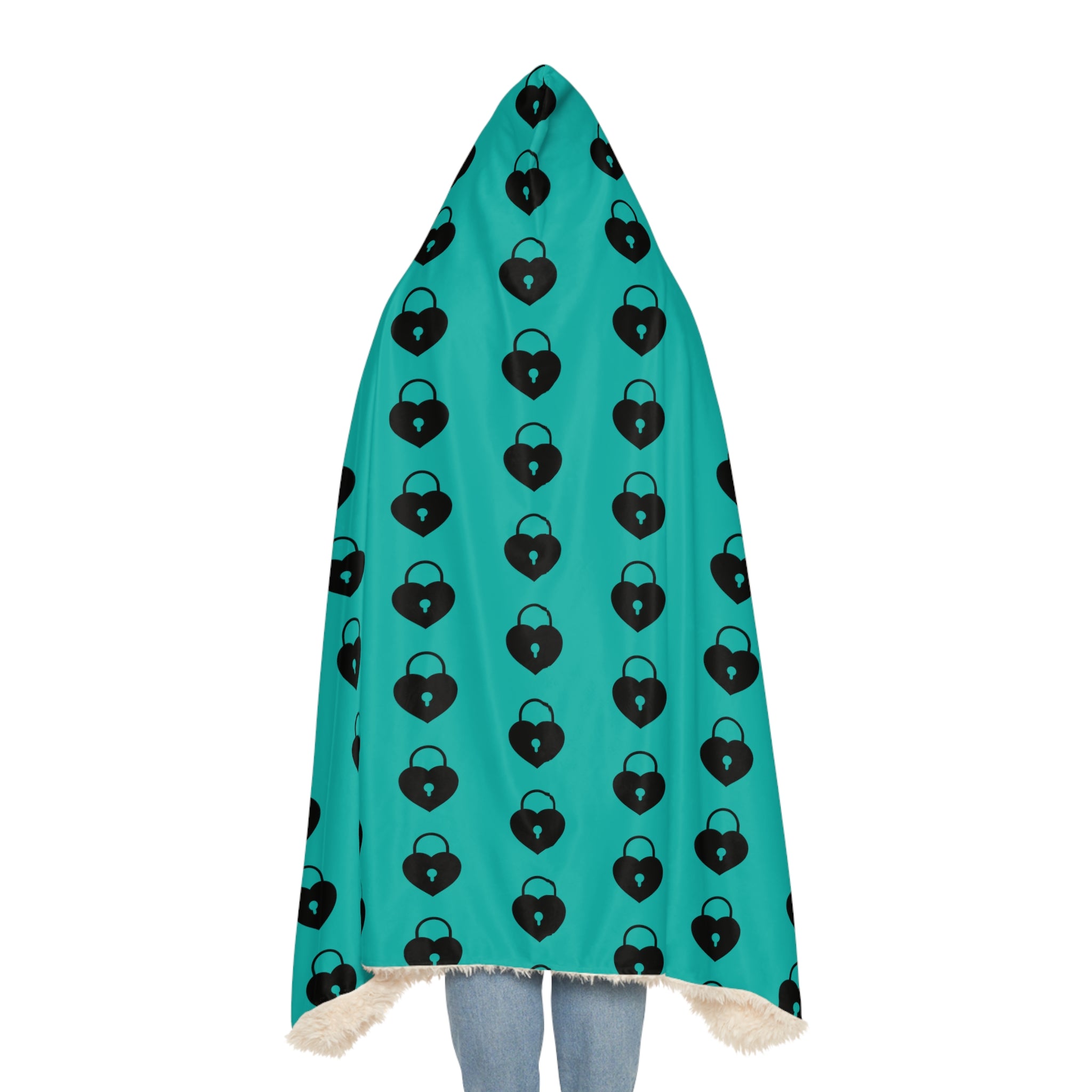 At Home Collection Large Lock Pattern on Tiffany Blue Snuggle Blanket, Hooded Sherpa, Oversized Hooded Cape All Over Prints  The Middle Aged Groove