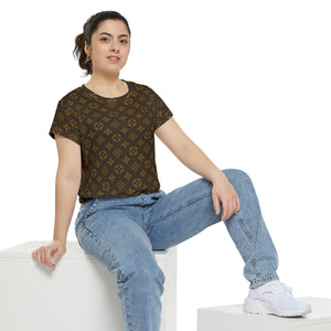 Abby Pattern Icons in Brown and Gold Women's Short Sleeve Shirt