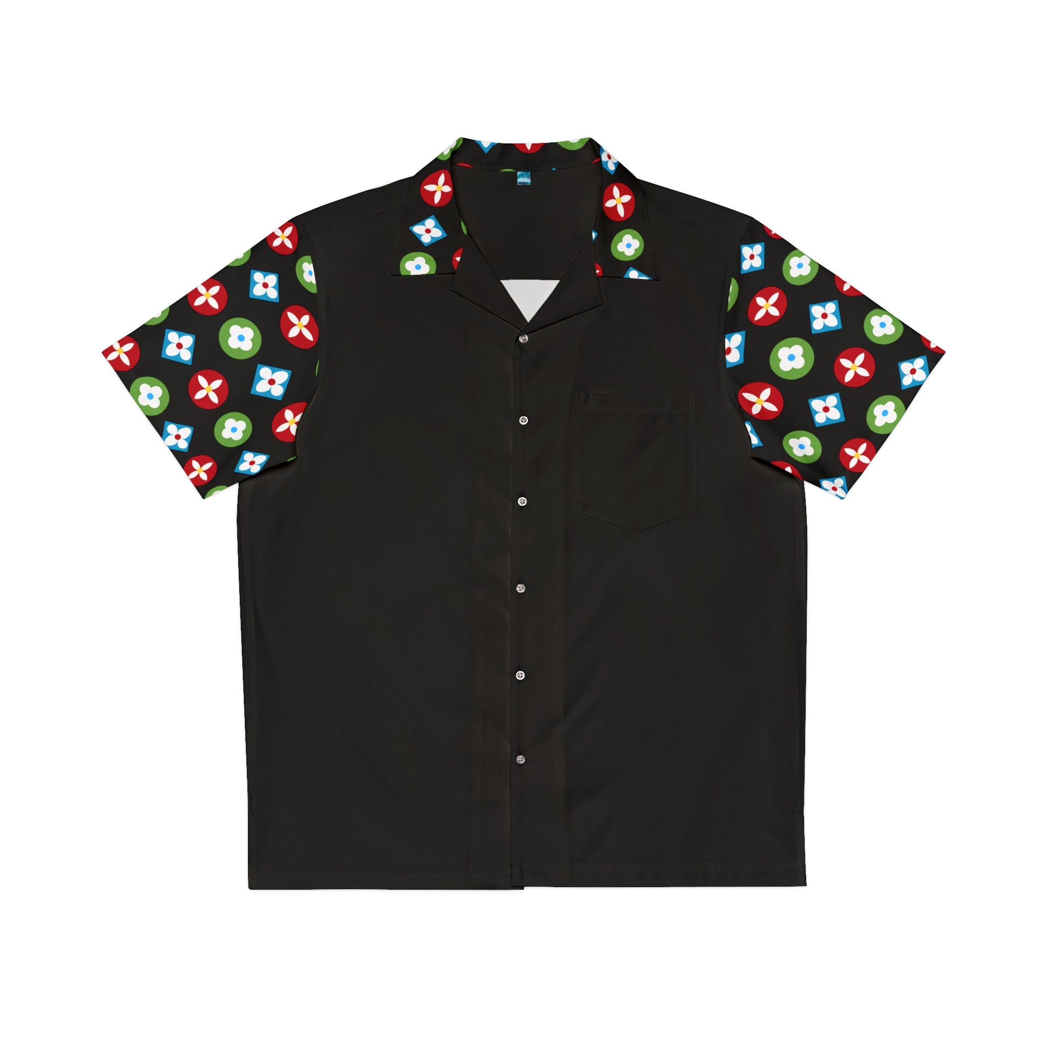Groove Collection Trilogy of Icons Solid Block (Red, Green, Blue) Black Unisex Gender Neutral Button Up Shirt, Hawaiian Shirt