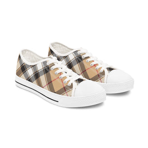 Groove Fashion Collection in Plaid (Red Stripe) Large Print Women's White Canvas Shoes