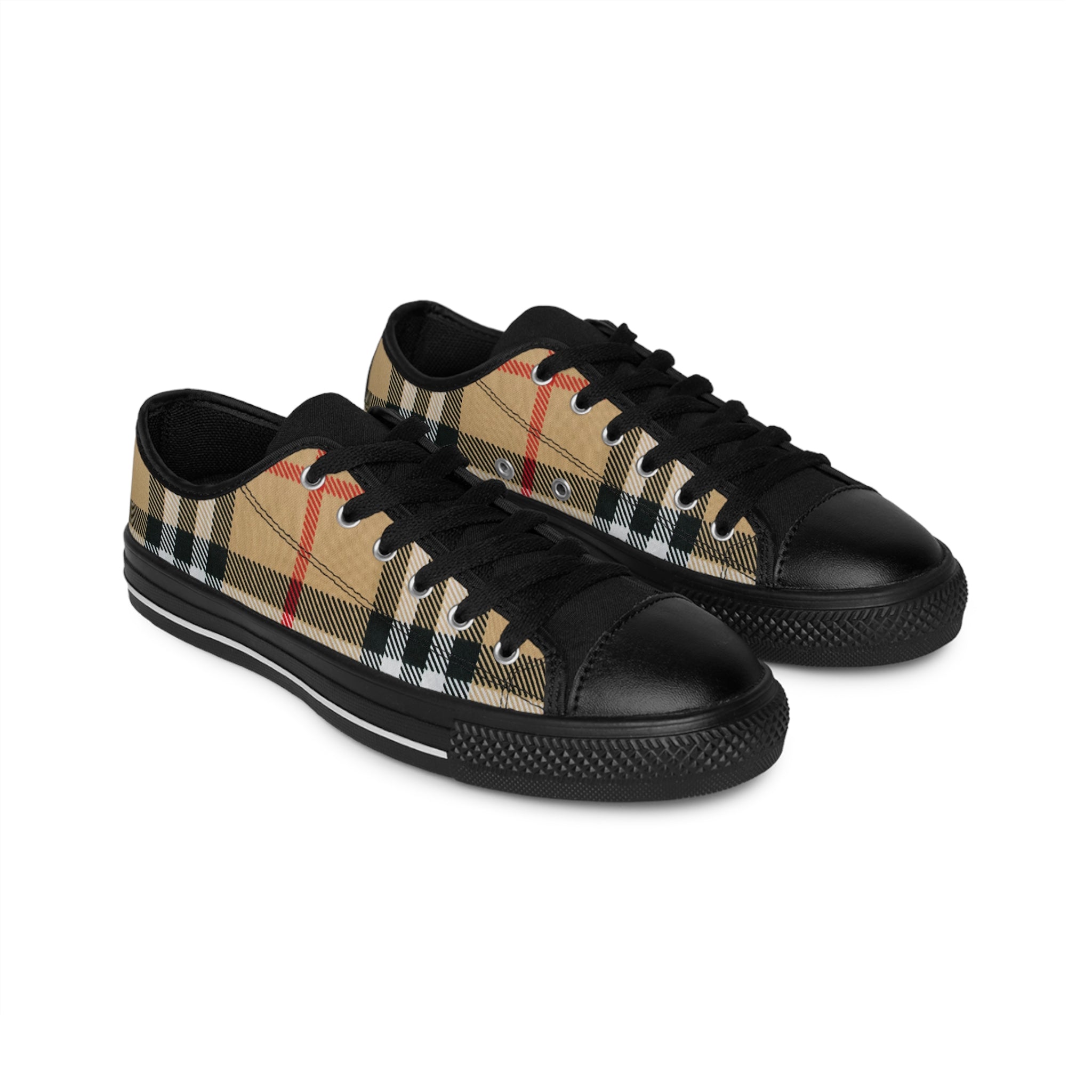  Groove Fashion Collection in Dark Plaid Men's Low Top Canvas Shoes, Men's Casual Shoes Sneakers