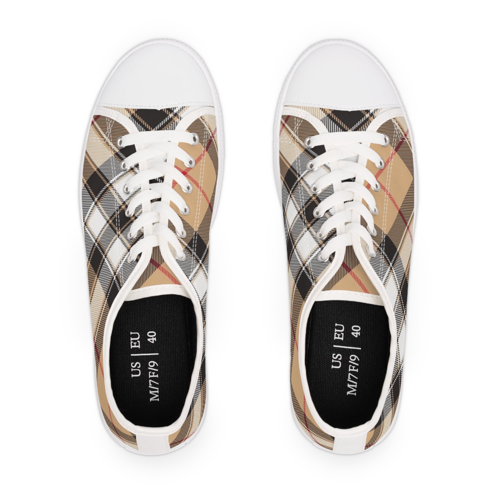 Groove Fashion Collection in Plaid (Red Stripe) Large Print Women's Low Top White Canvas Shoes