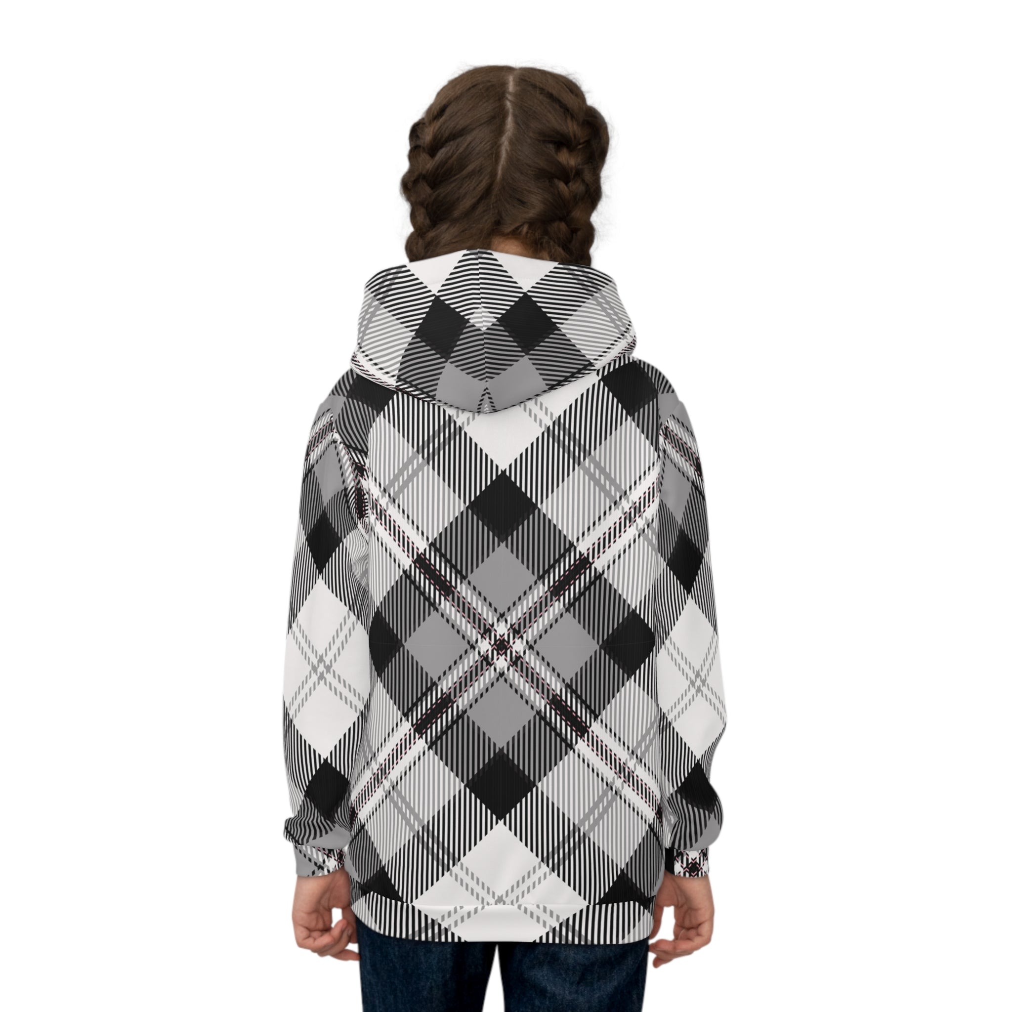 Grey Plaid and Pink Stripe Children's Hoodie, Pullover Sweater for Children, Kids Fashionwear All Over Prints  The Middle Aged Groove
