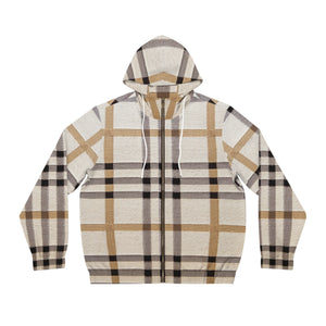 Designer Collection Plaid (Beige) Unisex Zip Hoodie All Over Prints XL-White The Middle Aged Groove