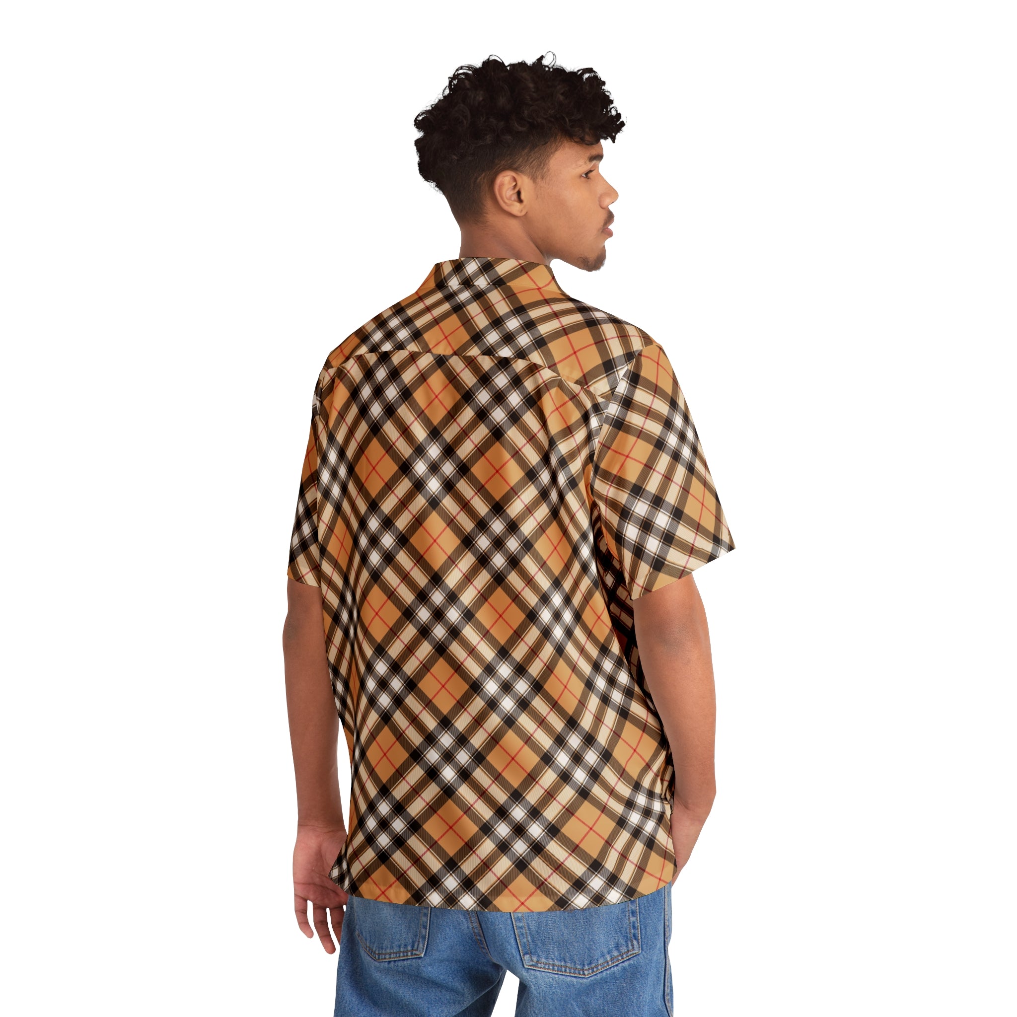  Groove Collection in Plaid (Red Stripe) Button Up Shirt, Hawaiian Shirt Men's Shirts
